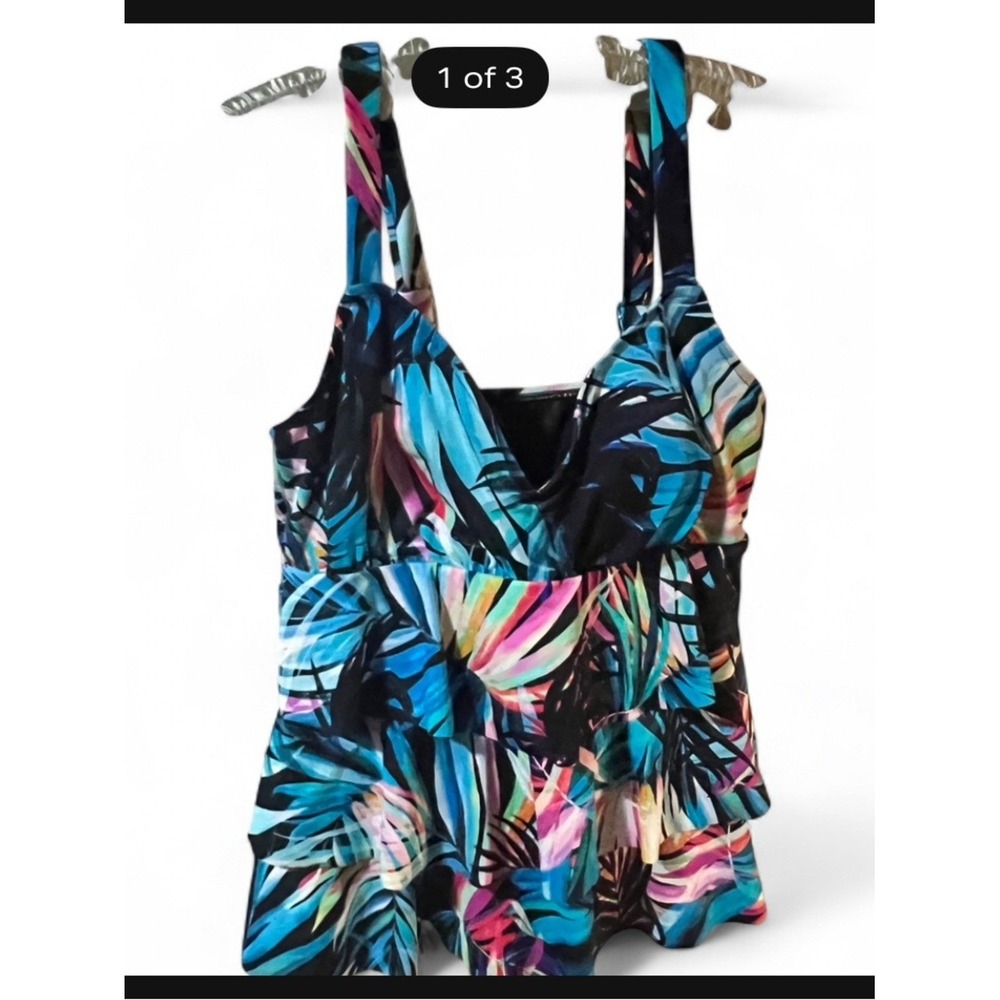 Women's‎ Black Tropical Print Tankini Top
